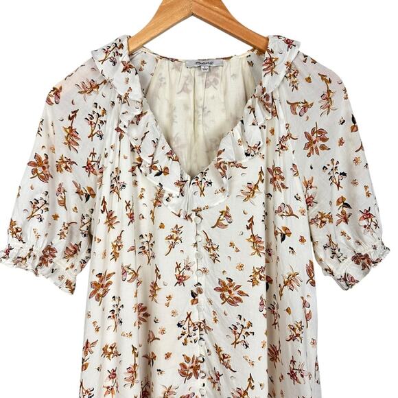 Madewell Ruffle Button Front Trapeze A-line Dress in Floral Reef Size Small - Picture 6 of 13